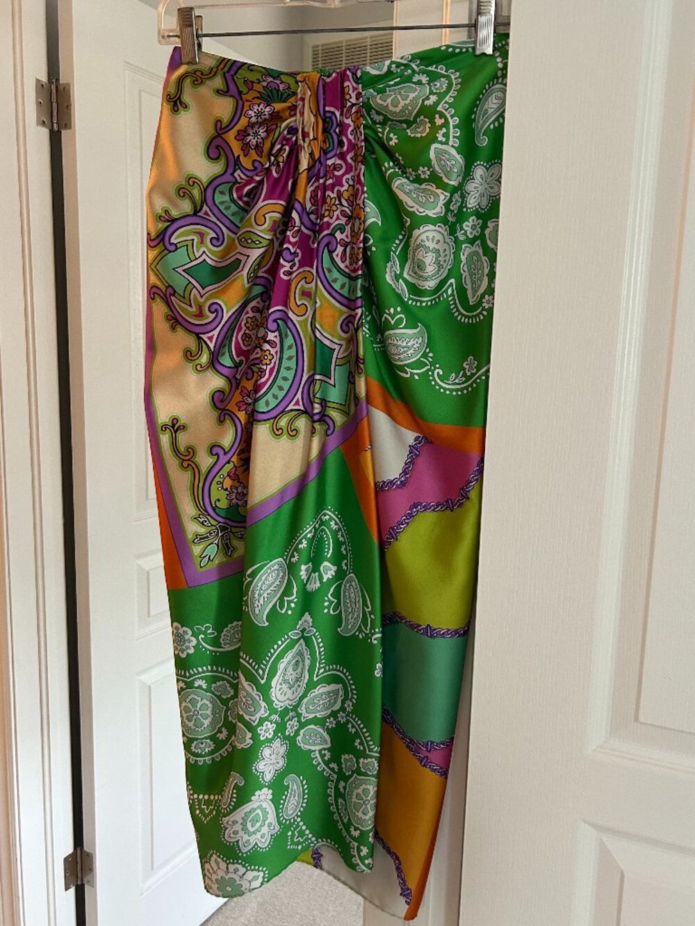 Zara Scarf Print SatinEffect Faux Wrap Maxi Skirt | Size S
